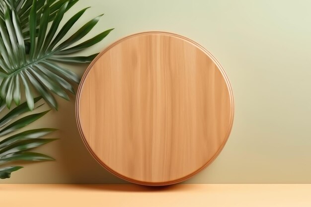 Organic Elegance Showcasing Natural Beauty with a Round Wooden Podium and Palm Leaf Tabletop