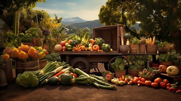 Organic farm harvests fresh fruit and vegetables