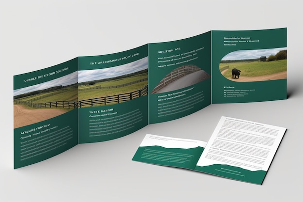 Foto brochura tripla sull'agricoltura biologica o layout dell'agricoltura agricola