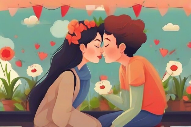 Organic flat international kissing day illustration