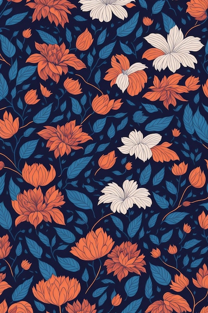 Organic flat pressed seamless floral pattern