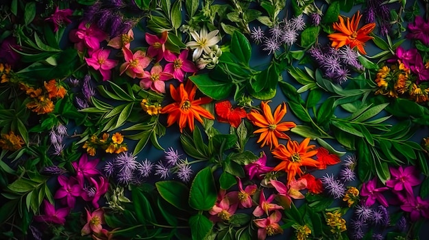 AIが生成した絡み合った茎と花の有機的な花の背景デザイン