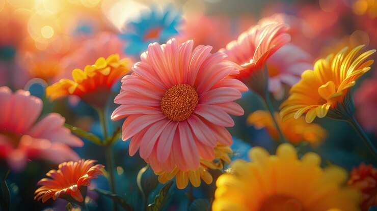 Organic flower farm colorful blooms ecofriendly floriculture Photorealistic HD