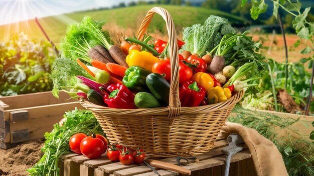 Organic food background vegetables in a basket