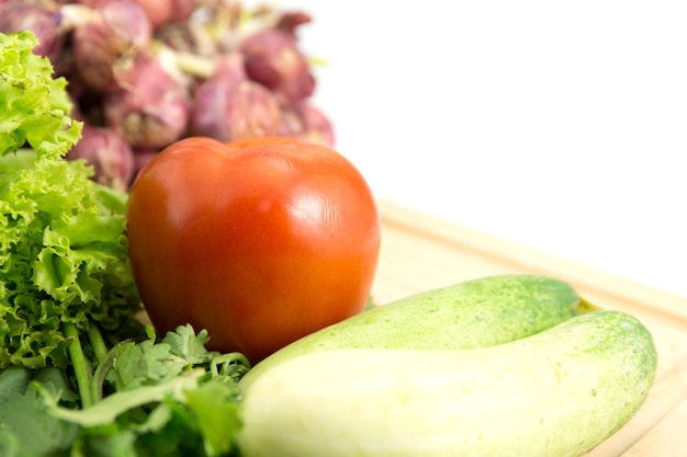 organic food background Vegetables on table, focus tomato