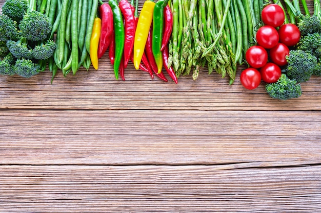 Organic food. Colorful vegetables on rustic woode