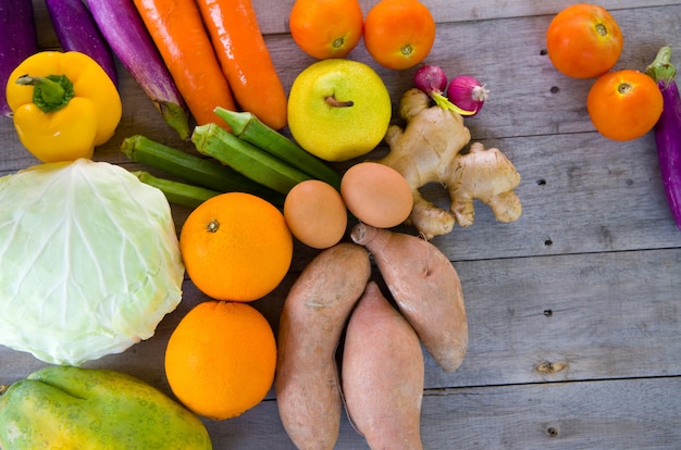 Organic food on a Wooden background 