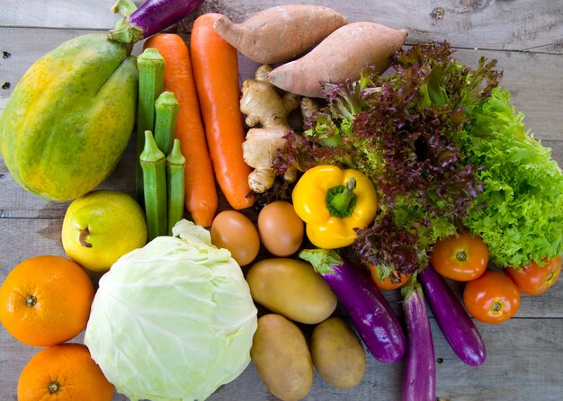 Organic food on a Wooden background 