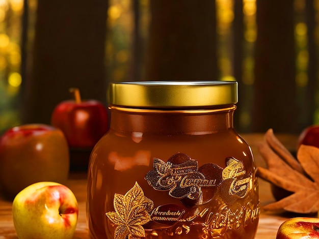 Фото Органический лесный мед, карамель, яблоки.