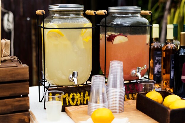 Organic fresh agricultural lemonade stand at farmer market