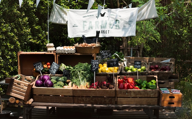 Photo organic fresh agricultural product at farmer market