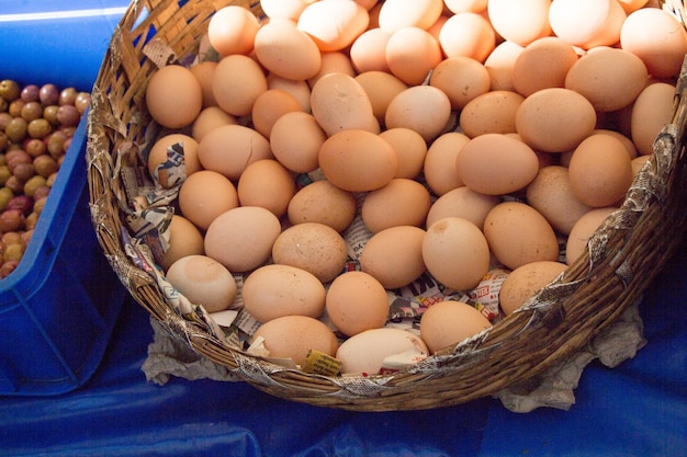 Organic fresh farm eggs at the market