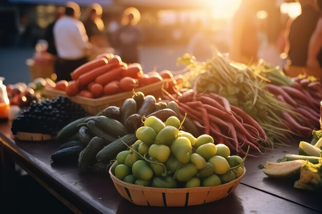 Органические свежие продукты на еженедельном фермерском рынке в центре города