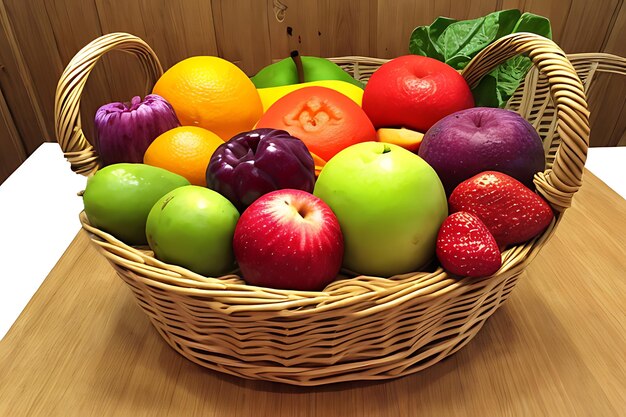 Photo organic fruit basket healthy eating fresh variety fitness dinner ai generated