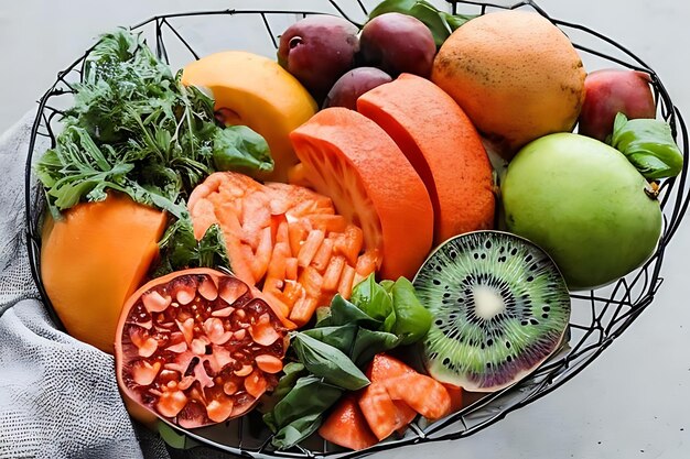 Organic fruit basket healthy eating fresh variety fitness dinner ai generated