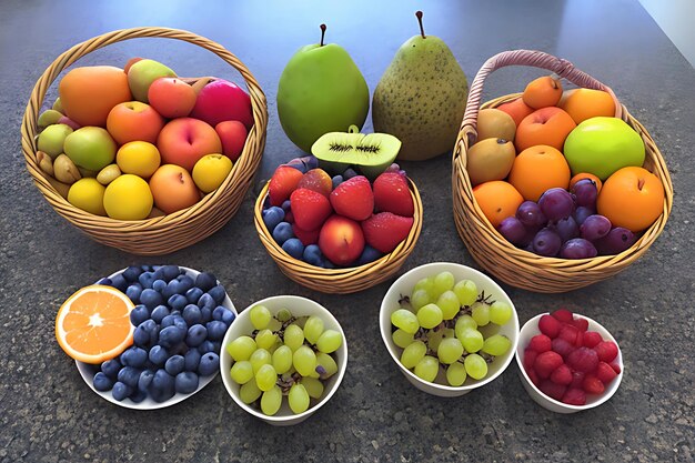 Organic fruit basket healthy eating fresh variety fitness dinner AI generated