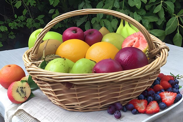 Organic fruit basket healthy eating fresh variety fitness dinner AI generated