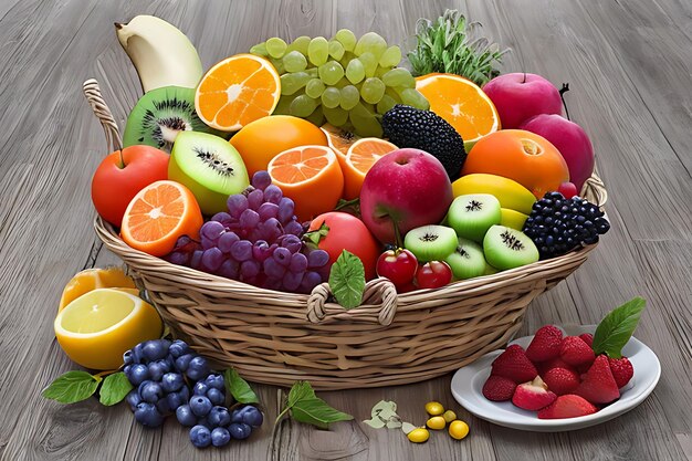 Photo organic fruit basket healthy eating fresh variety fitness dinner ai generated