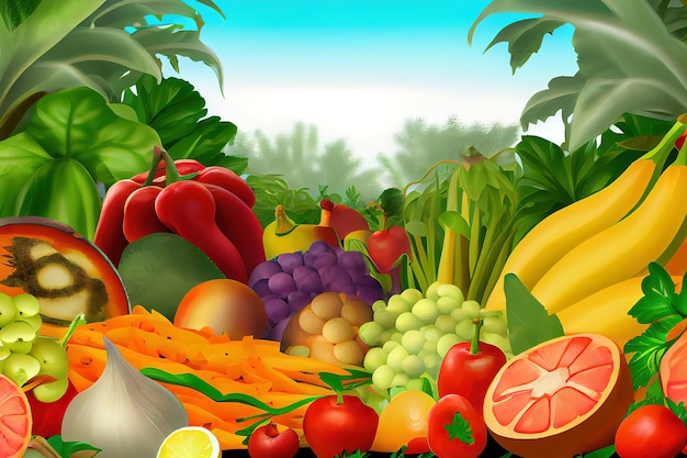 Organic fruit and vegtable garden background Generative Ai