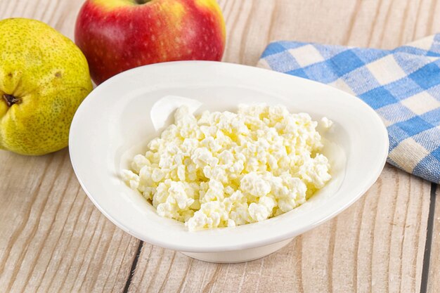 Organic grain cottage cheese in the bowl