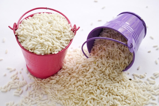 organic grain rice in buckets