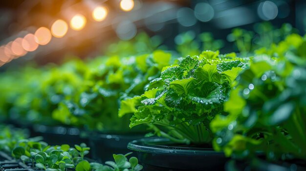 Organic green lettuce in hydroponic farm selective focus