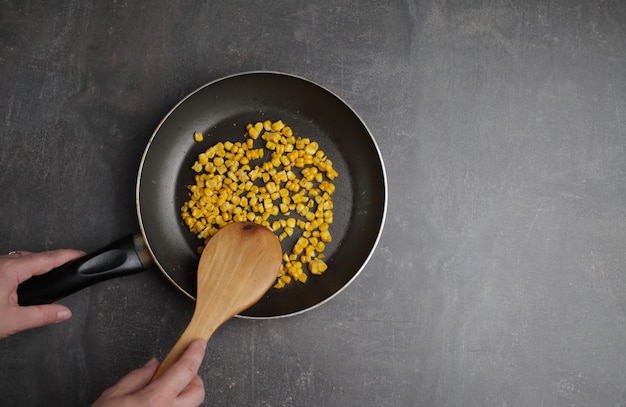 Organic Grilled Corn in a frying pan.