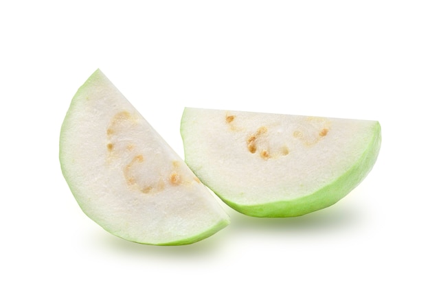 Organic guava fruit with green leaf.