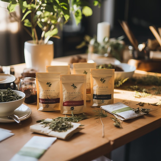 Organic gutfriendly tea bags on a table