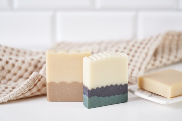 Organic handmade soap with natural ingredients and natural muslin towel spa at your home