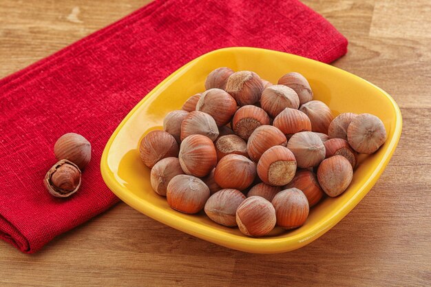 Organic Hazelnut heap in the bowl