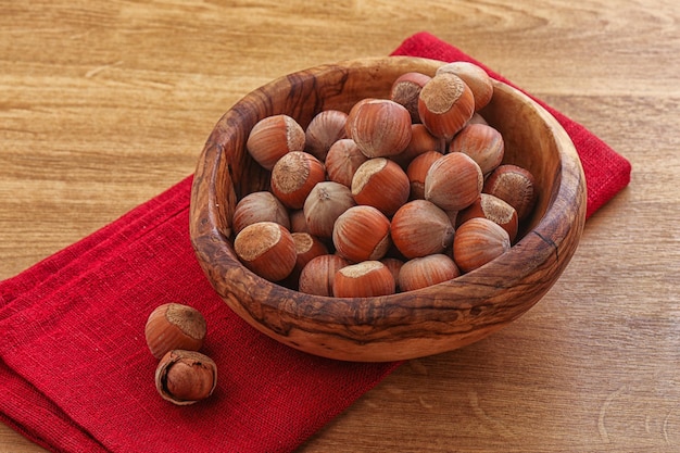 Organic Hazelnut heap in the bowl