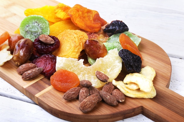 Organic Healthy Assorted Dried Fruit on wine board