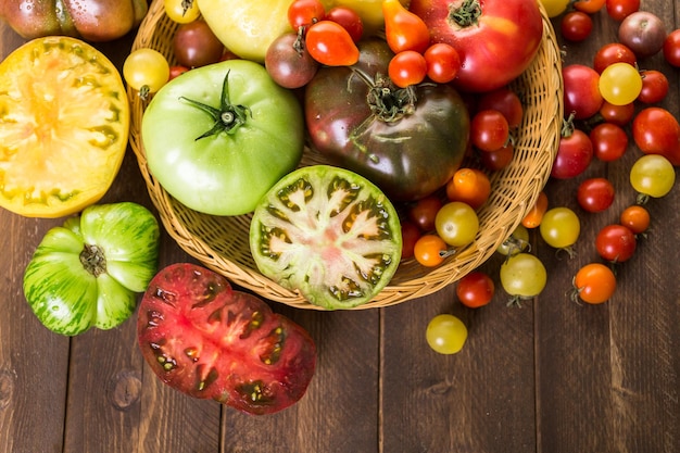 Organic heirloom tomatoes from backyard farm.