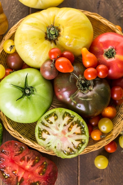 Organic heirloom tomatoes from backyard farm.