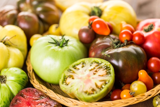 뒤뜰 농장에서 유기농 가보 토마토.