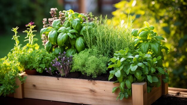 Photo organic herb garden in a backyard