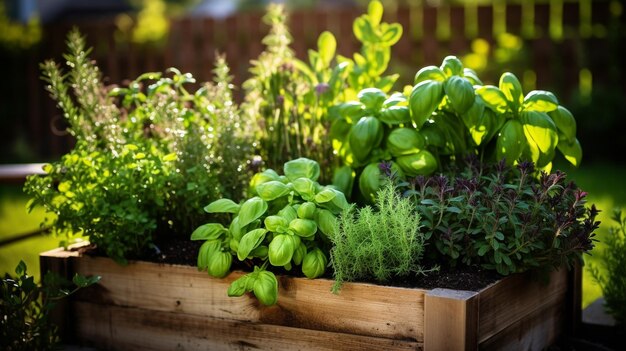 Photo organic herb garden in a backyard