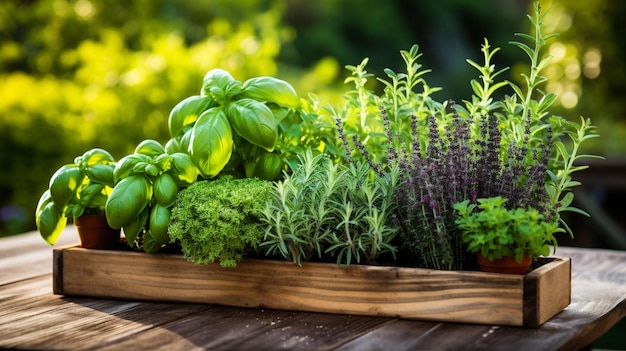 Photo organic herb garden in a backyard