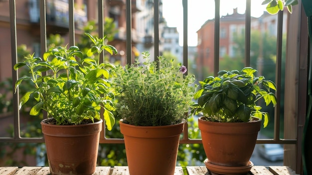 Organic herb garden on a small apartment balcony