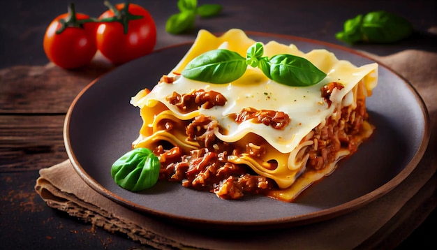 Organic lasagna pasta meat and vegetable dish generated by AI