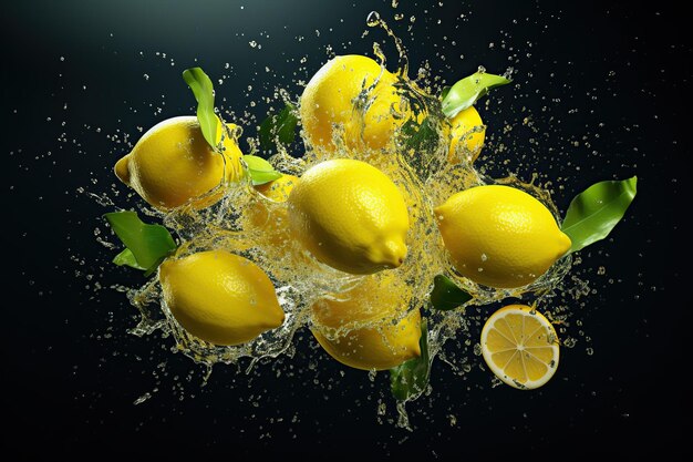 Органические лимоны Свежие и вкусные лимоны с лимонным фруктовым соком, смузи, свежий напиток в динамике