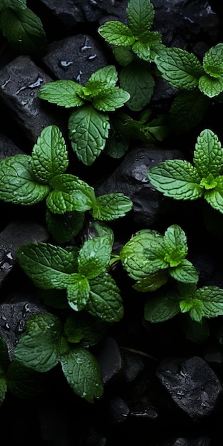 Organic Mint Leaves On Black Shingle Innovative Tabletop Photography