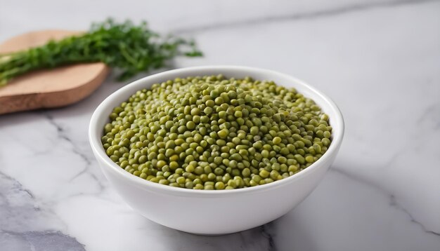 Organic Mung bean green moong dal in white bowl