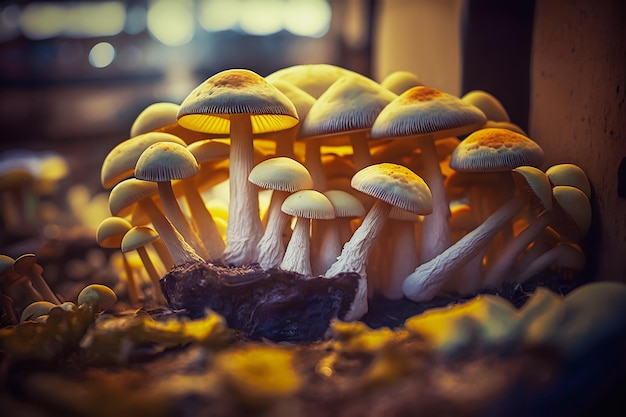 Organic mushrooms growing on modern mushroom farm