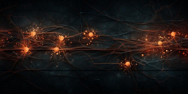 Organic Neural Patterns Dark Green Background with Luminous Orange Connections