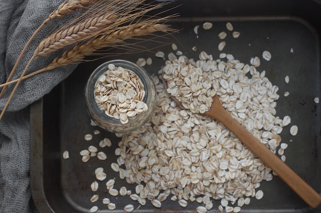 organic and nutritious oatmeal in glass jar