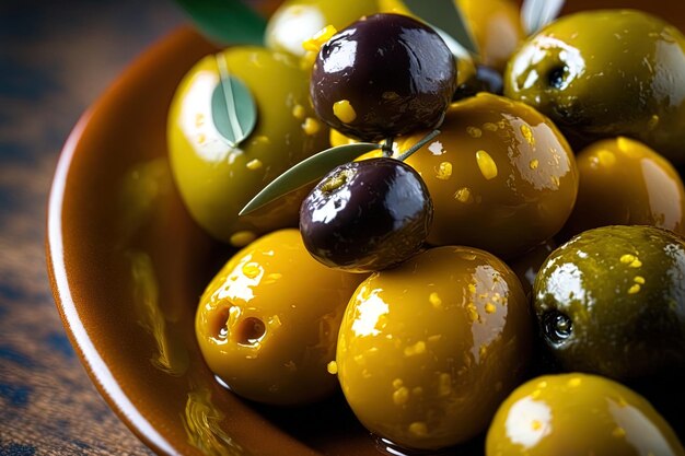 Organic olives and oil up close