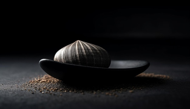 Organic pebble bowl holds fresh water still life generated by AI