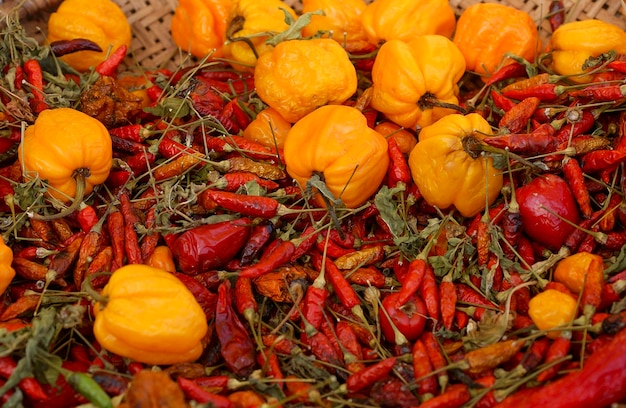 Organic peppers for sale at a popular fair in Brazil